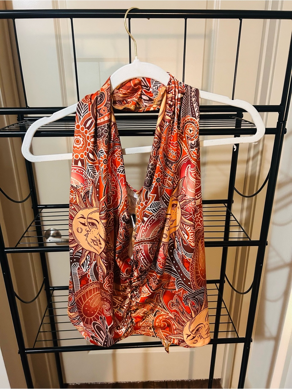 Fashion Nova Orange and Brown Paisley Halter Crop Top